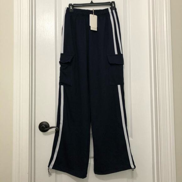Commense Womens Side Panel Cargo Sweatpants Drawstring Long Pants Navy Large NWT - Picture 4 of 12